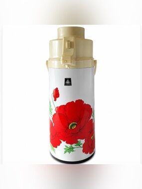 Sunrise Retro Coffee Pump Dispenser Poppy Floral Design Hot Cold Thermos Vintage